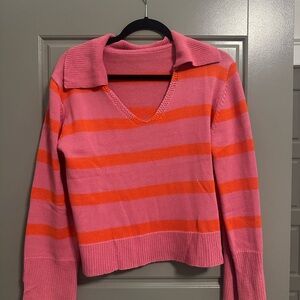 Pink and Orange Striped Women's Sweater